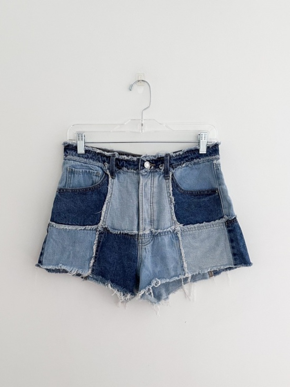 Wild Fable Patchwork Denim Cutoff Shorts High Rise Raw Hem Boho Festival Size 6